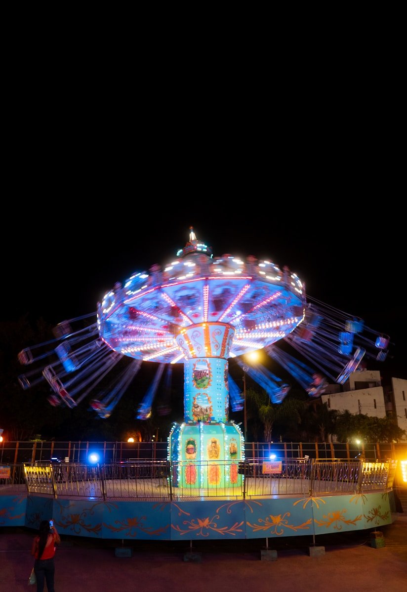 a ferris wheel lit up at night