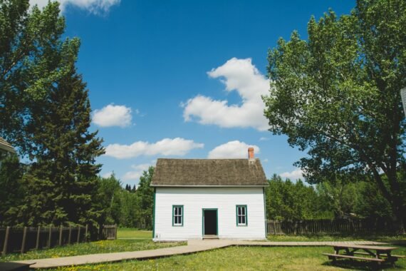 white wooden house between trees